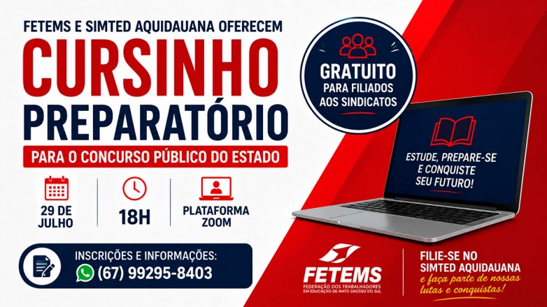 FETEMS e SIMTED oferecem cursinho preparatório gratuito para filiados que irão prestar o Concurso Público do Estado