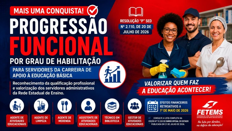 Publicada nova progressão funcional para servidores administrativos da Rede Estadual de Ensino